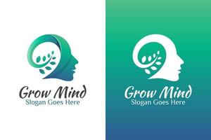 color moderno mente en crecimiento o cerebro en crecimiento diseño de logotipo creativo con cabeza de hombre vector
