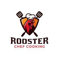 mascot logo of rooster chef cooking grilled chicken barbecue restaurant food logo design vector