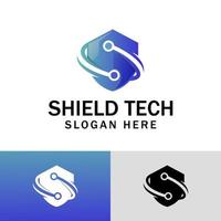 logo design of protection system technology with letter s shield and circuit symbol icon design vector