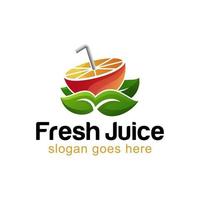 logotipos modernos de jugo fresco con frutas en rodajas naranja y vector de logotipo de hoja