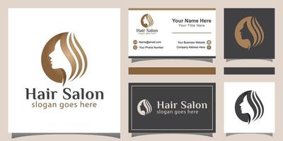 elegant beauty woman hair salon with a face logo and business card design vector