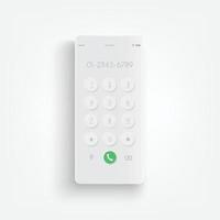 teléfono inteligente blanco moderno. Mostrar teclado con números para teléfono móvil. teclado para plantilla en dispositivo de pantalla táctil. maqueta de teléfono sobre fondo blanco. vector