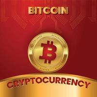 Bitcoin BTC crypto currency logo with gold coin in red technology background. vector