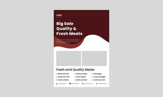 diseño de volante de calidad y carne fresca. Afiche de carnes de primera calidad, diseño de folletos. diseño de volante de tienda de carnes. vector