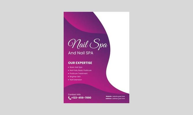 Nail Spa service flyer design template. Nail Salon service poster leaflet design. a4 template, brochure design, cover, flyer, poster, print-ready