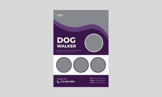 diseño de volante de servicio de paseador de perros. plantilla de diseño de folleto de póster de servicio de paseo de perros. plantilla a4, diseño de folleto, portada, volante, póster, listo para imprimir vector