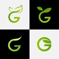 set of logo initials letter G monogram combined with green leaves vector