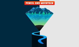 pencil and mountain combination logo vector