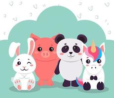 animales kawaii adorables vector