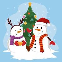 snowman with tree vector