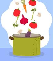 falling vegetables on pot vector