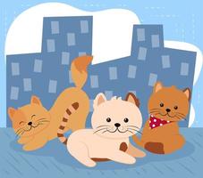 cute cats in the street vector