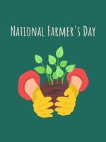 National Farmer's Day. Palms holding sprouted sprouts from the ground. Vector illustration in flat style