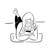 Girl lying down and reading concept illustration vector