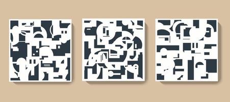 Set of modern abstract architecture pattern backgrounds. Minimalist geometry houses shapes vector design. Elegant dark blue wall art, poster, cover, card template