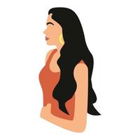 retrato de mujer hermosa con cabello largo y oscuro. retrato de estilo boho minimalista para el diseño de afiches modernos, diseño de camisetas, invitaciones a desfiles de moda vector