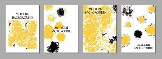 Modern white cover design collection. Abstract brush stroke grunge texture. Yellow and black blots art for notebook, flyer, brochure, magazine page vector