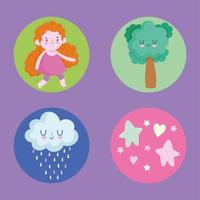 set of girl and tree vector