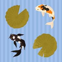 koi fishes and leaves vector