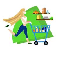 A buyer with a cart in a supermarket vector