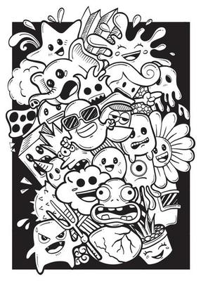 Hand drawn illustration, doodle monster, Hand drawn cartoon monster illustration, Cartoon crowd doodle hand drawn pattern, Doodle style. vector illustration