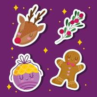 christmas stickers icons vector