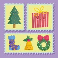 christmas post stamp vector