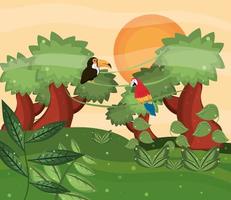 exotic birds in jungle vector