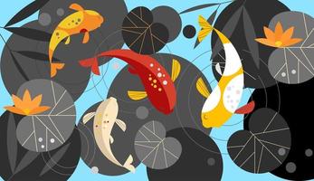 red polka dot koi Yellow and orange in turquoise water Pro Vector