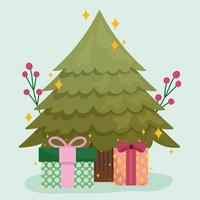 arbol de navidad y cajas de regalo vector