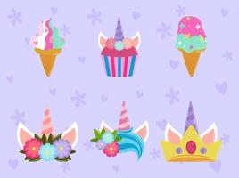 unicorn party icons vector