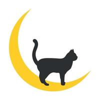 Illustration of a black cat stands on the moon vector