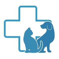 perro y gato sobre un fondo de una cruz médica. vector