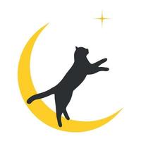 Illustration of a black cat on the moon pulls out a star vector