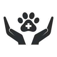 Veterinary clinic logo. Hands with dog paw on white background. vector