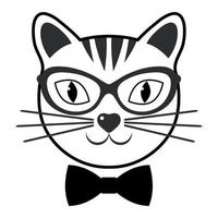 Illustration of a cute muzzle of a cat with glasses and a bow vector