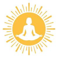 Illustration logo woman in lotus position on the background of the sun vector
