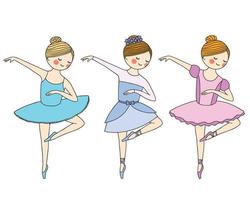 Set of color images on a white background. Beautiful little ballerina in pointe shoes and dress