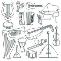 Musical instruments doodle set vector