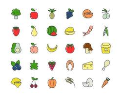 Healthy food set line icons vector