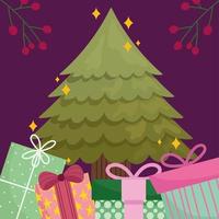 christmas tree and gifts party vector