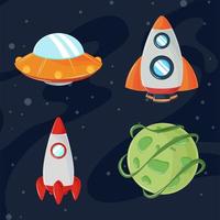 set spaceships and planet vector