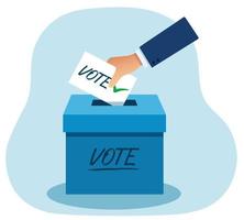 hand putting paper in the ballot box. Voting concept vector