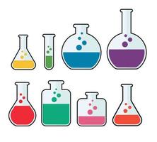 set of laboratory filled with liquid. chemistry flasks vector