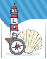 lighthouse and compass vector