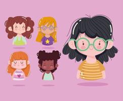 set of cute girls vector