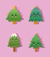 juego de árbol de navidad kawaii vector