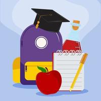 school bag and notepad vector