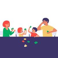 Parents with children play cards at the table vector