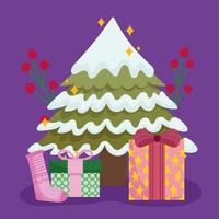 árbol de navidad y cajas de regalo vector